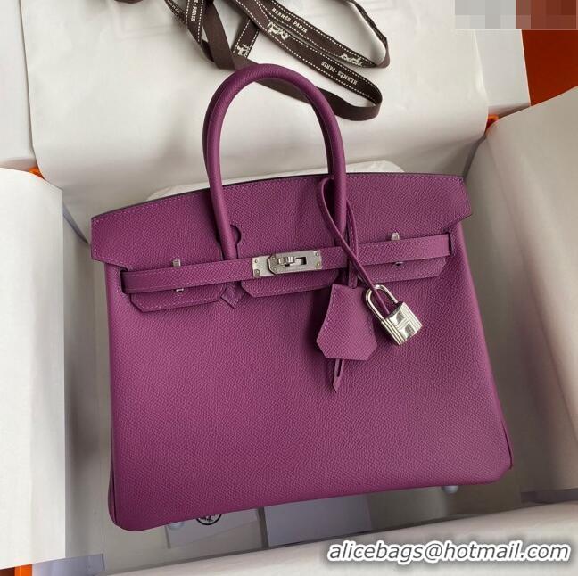 Best Price Hermes Birkin 25cm Bag in Original Epsom Leather Anemones H25 Purple 2024 (Full Handmade)