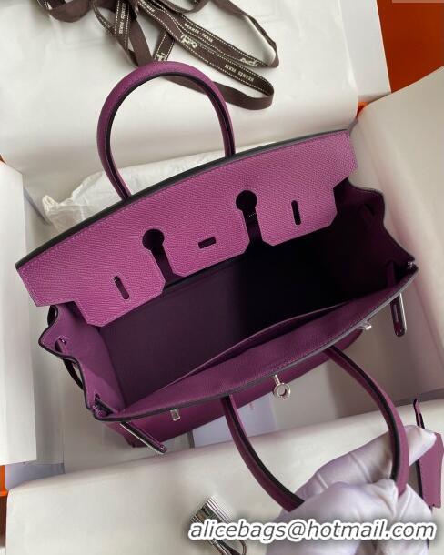 Best Price Hermes Birkin 25cm Bag in Original Epsom Leather Anemones H25 Purple 2024 (Full Handmade)