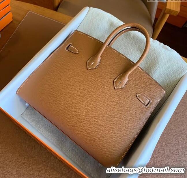 Buy Fashionable Hermes Birkin 35cm Bag in Original Epsom Leather H35 Brown/Silver 2024 (Full Handmade)