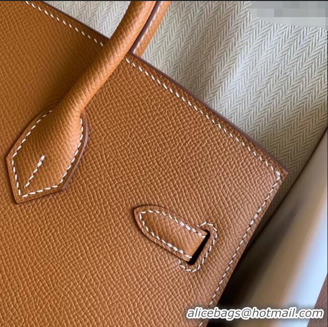 Buy Fashionable Hermes Birkin 35cm Bag in Original Epsom Leather H35 Brown/Silver 2024 (Full Handmade)