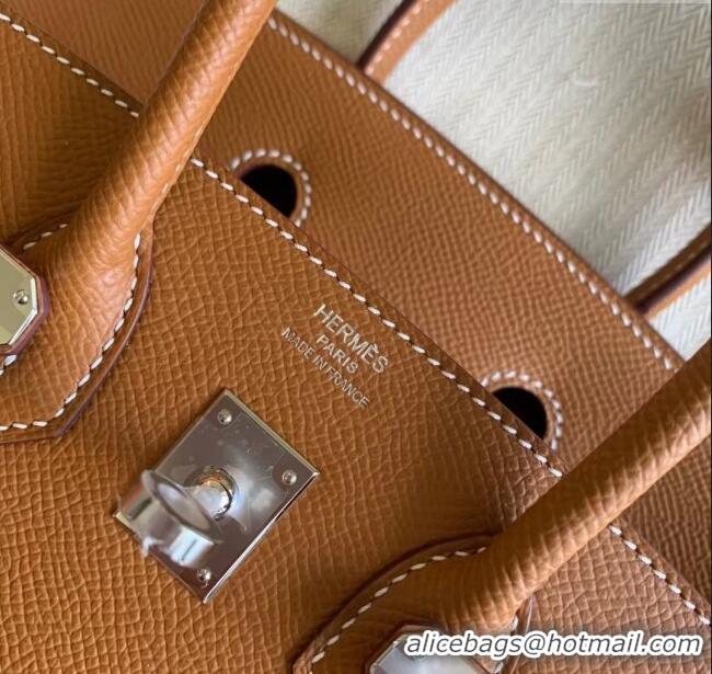 Buy Fashionable Hermes Birkin 35cm Bag in Original Epsom Leather H35 Brown/Silver 2024 (Full Handmade)