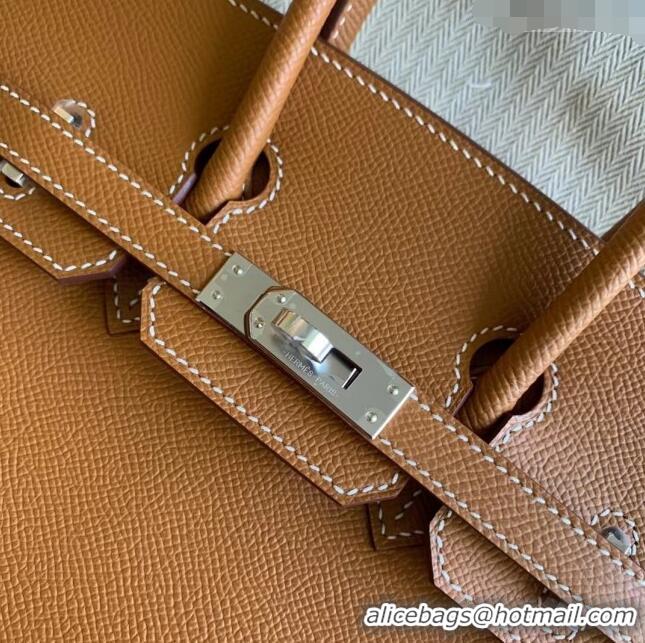 Buy Fashionable Hermes Birkin 35cm Bag in Original Epsom Leather H35 Brown/Silver 2024 (Full Handmade)