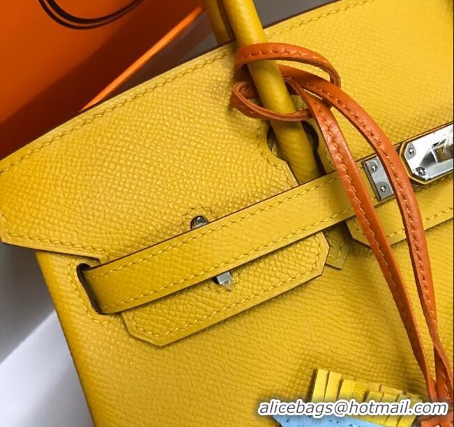 Top Quality Hermes Birkin 25cm Bag in Original Epsom Leather H25 Amber Yellow/Silver 2024 (Full Handmade)