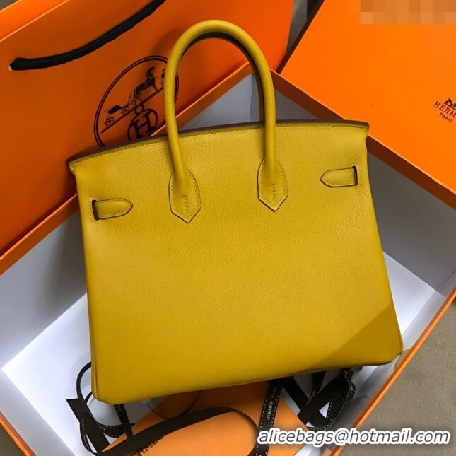 Top Quality Hermes Birkin 25cm Bag in Original Epsom Leather H25 Amber Yellow/Silver 2024 (Full Handmade)