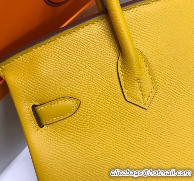 Top Quality Hermes Birkin 25cm Bag in Original Epsom Leather H25 Amber Yellow/Silver 2024 (Full Handmade)