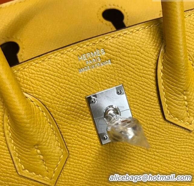 Top Quality Hermes Birkin 25cm Bag in Original Epsom Leather H25 Amber Yellow/Silver 2024 (Full Handmade)