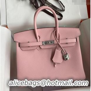 Top Quality Hermes Birkin 25cm Bag in Original Epsom Leather H25 3Q Pink/Silver 2024 (Full Handmade)