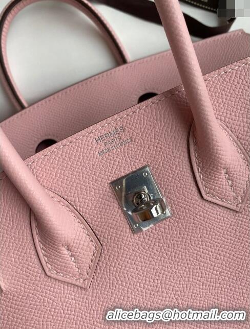 Top Quality Hermes Birkin 25cm Bag in Original Epsom Leather H25 3Q Pink/Silver 2024 (Full Handmade)