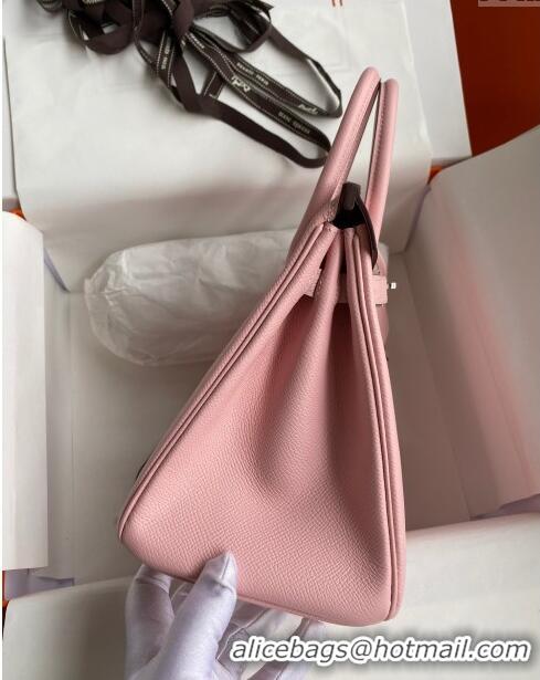 Top Quality Hermes Birkin 25cm Bag in Original Epsom Leather H25 3Q Pink/Silver 2024 (Full Handmade)