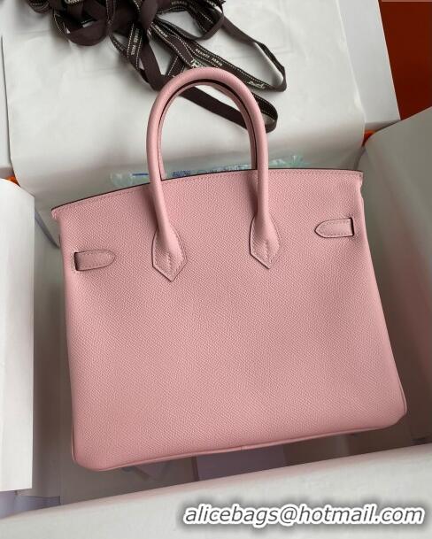 Top Quality Hermes Birkin 25cm Bag in Original Epsom Leather H25 3Q Pink/Silver 2024 (Full Handmade)