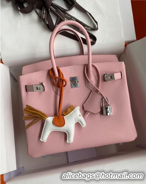 Top Quality Hermes Birkin 25cm Bag in Original Epsom Leather H25 3Q Pink/Silver 2024 (Full Handmade)