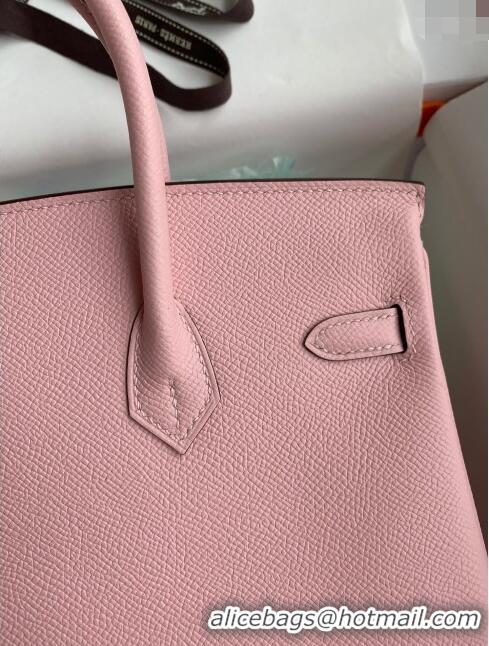 Top Quality Hermes Birkin 25cm Bag in Original Epsom Leather H25 3Q Pink/Silver 2024 (Full Handmade)