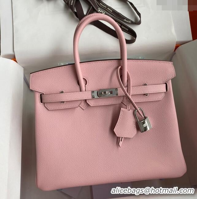 Top Design Hermes Birkin 35cm Bag in Original Epsom Leather H35 3Q Pink/Silver 2024 (Full Handmade)