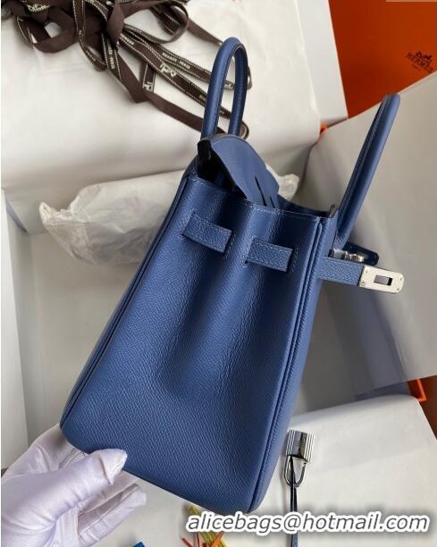 Low Cost Hermes Birkin 25cm Bag in Original Epsom Leather Agate H25 Blue/Silver 2024 (Full Handmade)