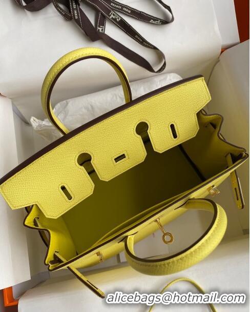 Best Price Hermes Birkin 25cm Bag in Original Epsom Leather H25 Lemon Yellow/Gold 2024 (Full Handmade)