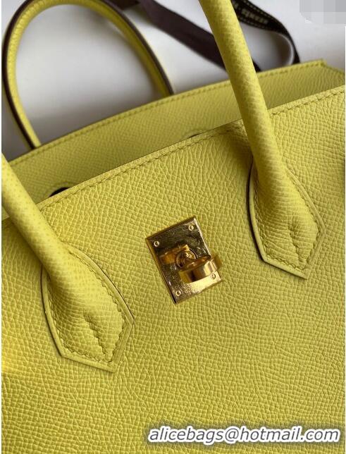 Best Price Hermes Birkin 25cm Bag in Original Epsom Leather H25 Lemon Yellow/Gold 2024 (Full Handmade)