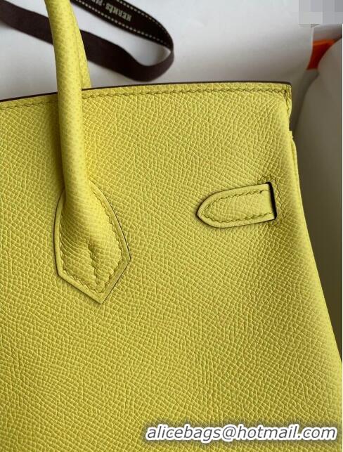 Best Price Hermes Birkin 25cm Bag in Original Epsom Leather H25 Lemon Yellow/Gold 2024 (Full Handmade)