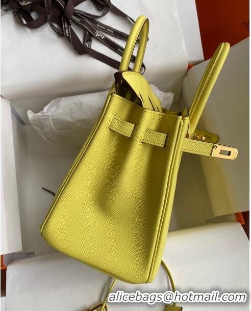 Best Price Hermes Birkin 25cm Bag in Original Epsom Leather H25 Lemon Yellow/Gold 2024 (Full Handmade)