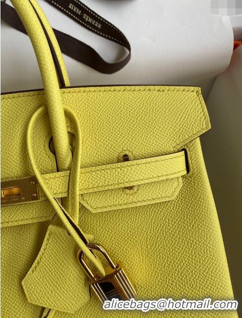 Best Price Hermes Birkin 25cm Bag in Original Epsom Leather H25 Lemon Yellow/Gold 2024 (Full Handmade)