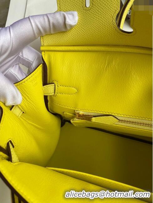 Best Price Hermes Birkin 25cm Bag in Original Epsom Leather H25 Lemon Yellow/Gold 2024 (Full Handmade)