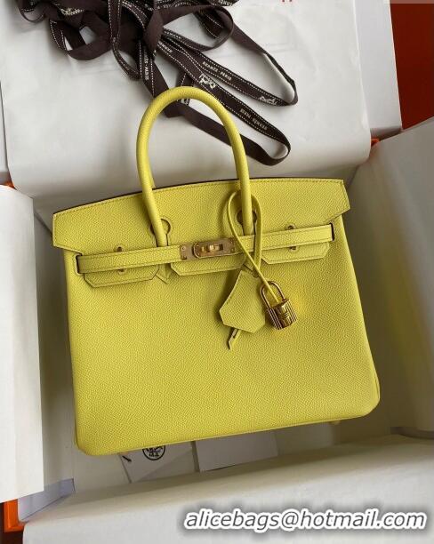 Best Price Hermes Birkin 25cm Bag in Original Epsom Leather H25 Lemon Yellow/Gold 2024 (Full Handmade)