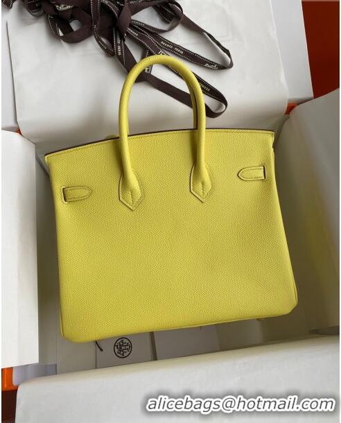 Famous Brand Hermes Birkin 30cm Bag in Original Epsom Leather H30 Lemon Yellow/Gold 2024 (Full Handmade)