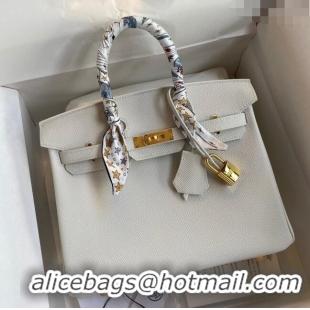 Luxurious Hermes Birkin 25cm Bag in Original Epsom Leather H25 Pure White/Gold 2024 (Full Handmade)