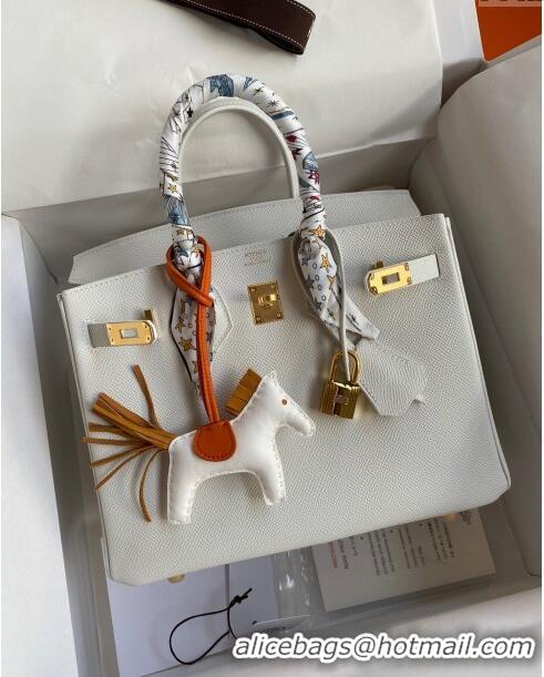 Luxurious Hermes Birkin 25cm Bag in Original Epsom Leather H25 Pure White/Gold 2024 (Full Handmade)