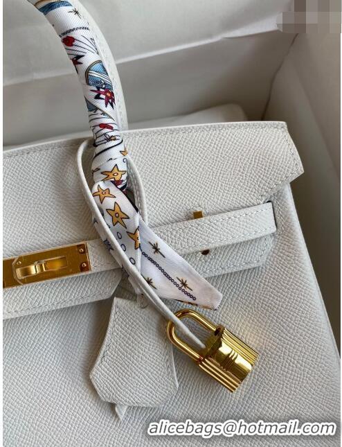 Luxurious Hermes Birkin 25cm Bag in Original Epsom Leather H25 Pure White/Gold 2024 (Full Handmade)