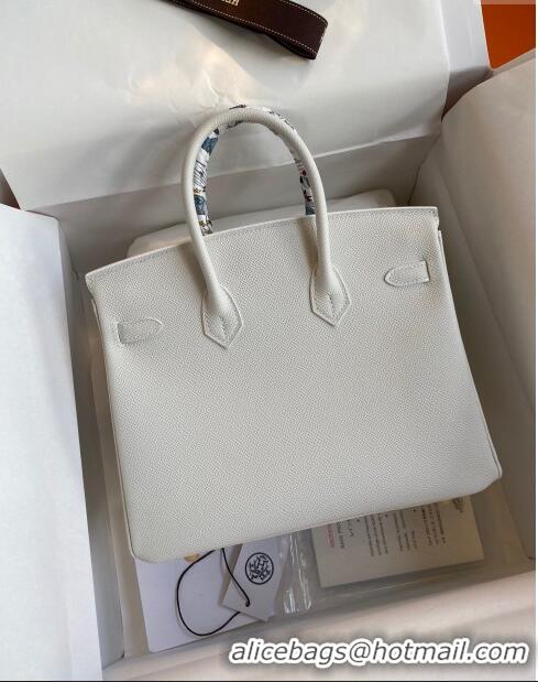 Luxurious Hermes Birkin 25cm Bag in Original Epsom Leather H25 Pure White/Gold 2024 (Full Handmade)