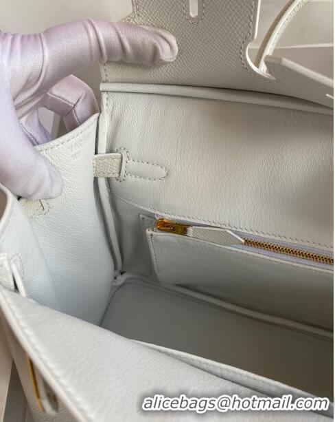 Luxurious Hermes Birkin 25cm Bag in Original Epsom Leather H25 Pure White/Gold 2024 (Full Handmade)