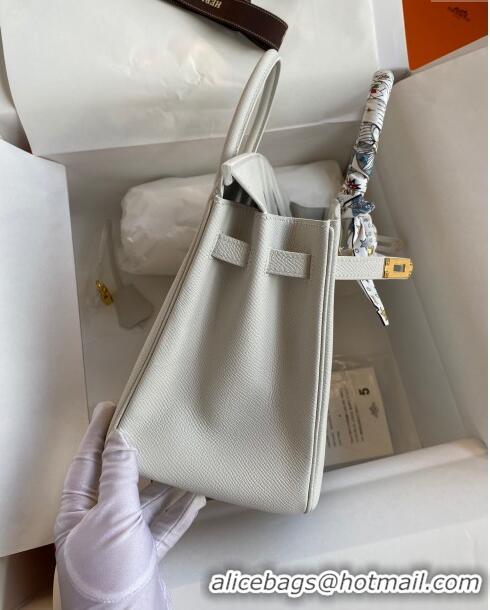 Luxurious Hermes Birkin 25cm Bag in Original Epsom Leather H25 Pure White/Gold 2024 (Full Handmade)