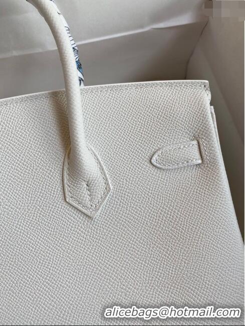 Luxurious Hermes Birkin 25cm Bag in Original Epsom Leather H25 Pure White/Gold 2024 (Full Handmade)