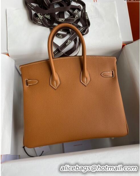 Good Product Hermes Birkin 25cm Bag in Original Epsom Leather H25 Brown/Gold 2024 (Full Handmade)