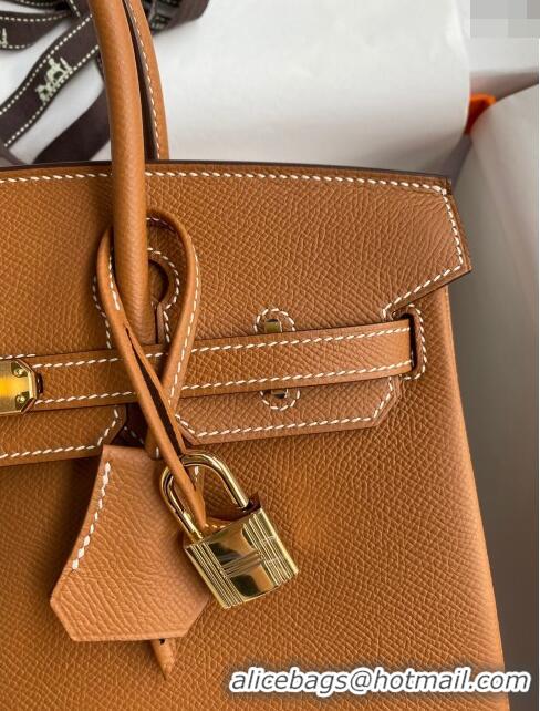 Good Product Hermes Birkin 25cm Bag in Original Epsom Leather H25 Brown/Gold 2024 (Full Handmade)