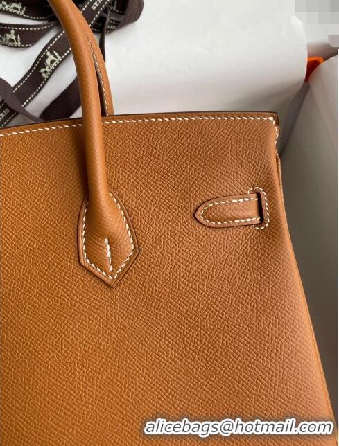 Good Product Hermes Birkin 25cm Bag in Original Epsom Leather H25 Brown/Gold 2024 (Full Handmade)