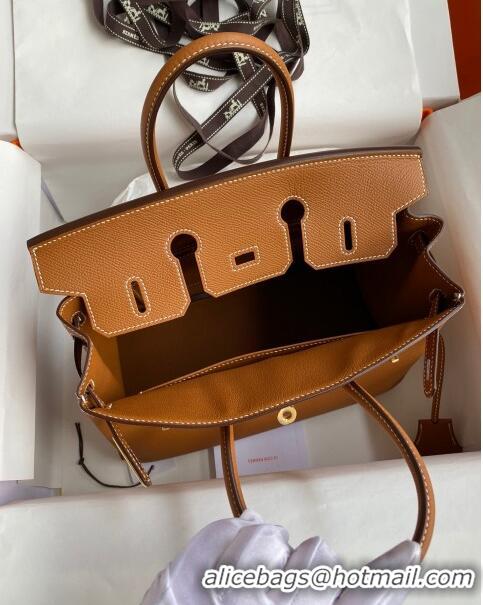 Good Product Hermes Birkin 25cm Bag in Original Epsom Leather H25 Brown/Gold 2024 (Full Handmade)