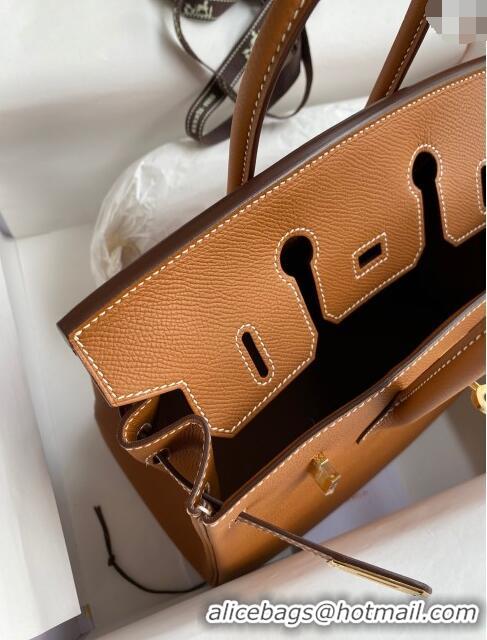 Good Product Hermes Birkin 25cm Bag in Original Epsom Leather H25 Brown/Gold 2024 (Full Handmade)