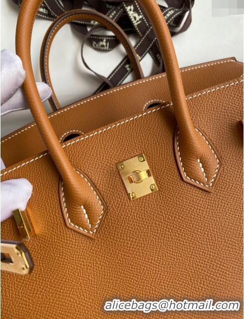 Famous Brand Hermes Birkin 30cm Bag in Original Epsom Leather H30 Brown/Gold 2024 (Full Handmade)