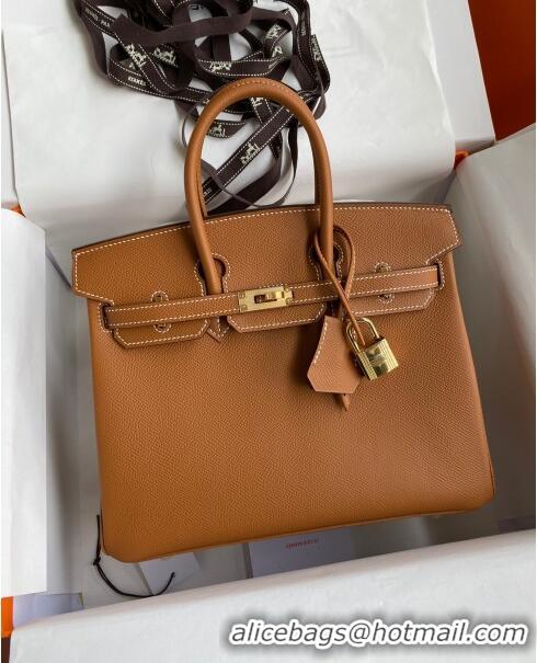 Famous Brand Hermes Birkin 30cm Bag in Original Epsom Leather H30 Brown/Gold 2024 (Full Handmade)