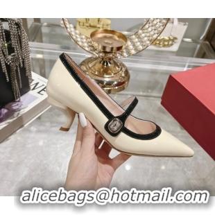 Good Looking Roger Vivier Mary Jane Virgule Pumps 4.5cm in patent leather White/Black 704048