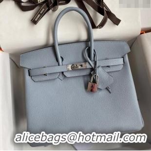 Good Taste Hermes Birkin 25cm Bag in Original Epsom Leather H25 Linen Blue/Silver 2024 (Full Handmade)