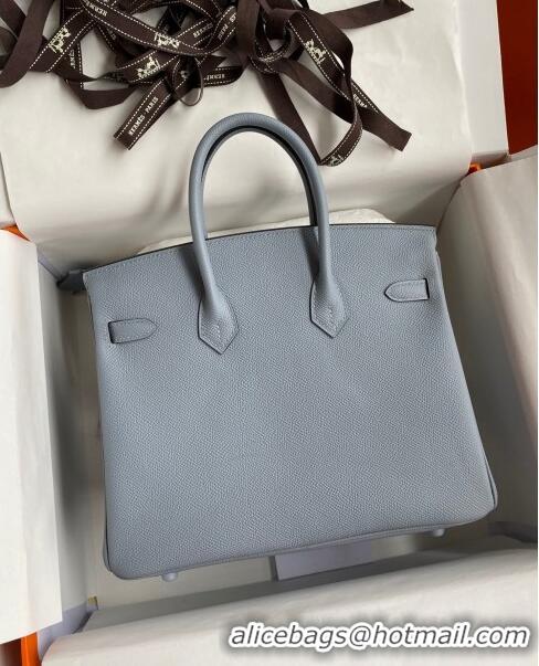 Good Taste Hermes Birkin 25cm Bag in Original Epsom Leather H25 Linen Blue/Silver 2024 (Full Handmade)