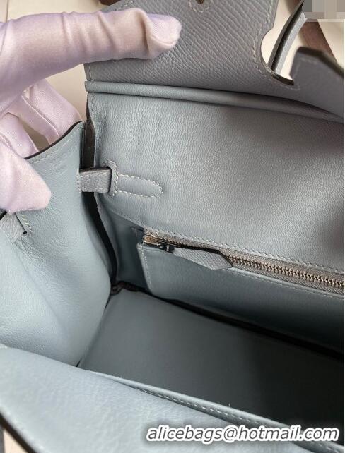 Good Taste Hermes Birkin 25cm Bag in Original Epsom Leather H25 Linen Blue/Silver 2024 (Full Handmade)