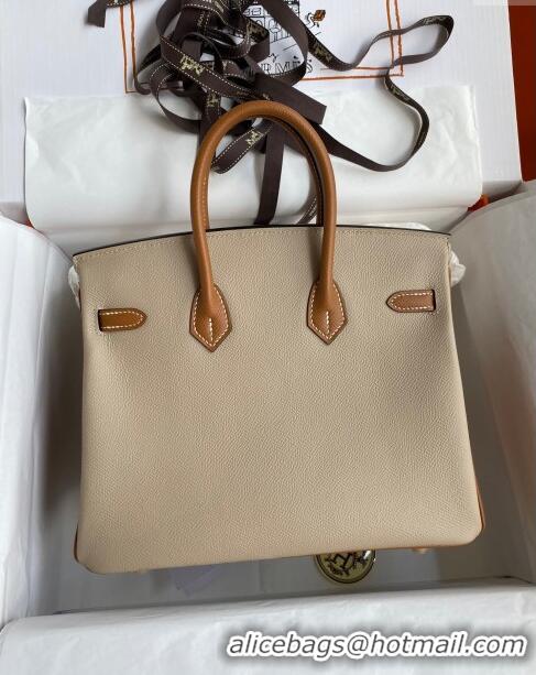 Grade Design Hermes Birkin 25cm Bag in Original Epsom Leather H25 Trench Coat Grey/Brown/Gold 2024 (Full Handmade)