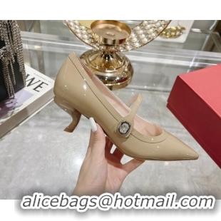 Shop Cheap Roger Vivier Mary Jane Virgule Pumps 4.5cm in patent leather Beige 704051