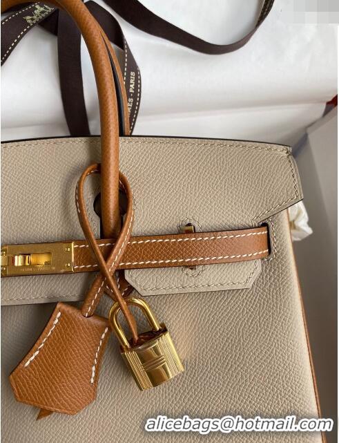 Super Quality Hermes Birkin 30cm Bag in Original Epsom Leather H30 Trench Coat Grey/Brown/Gold 2024 (Full Handmade)