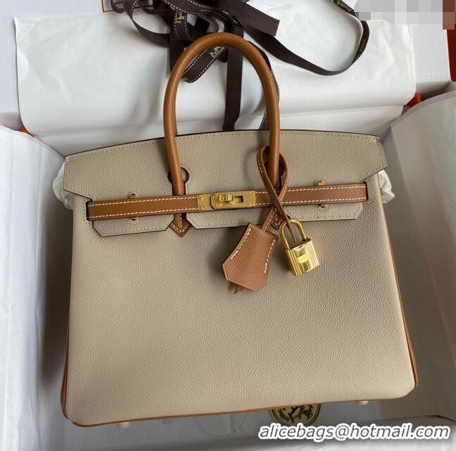 Best Quality Hermes Birkin 35cm Bag in Original Epsom Leather H35 Trench Coat Grey/Brown/Gold 2024 (Full Handmade)