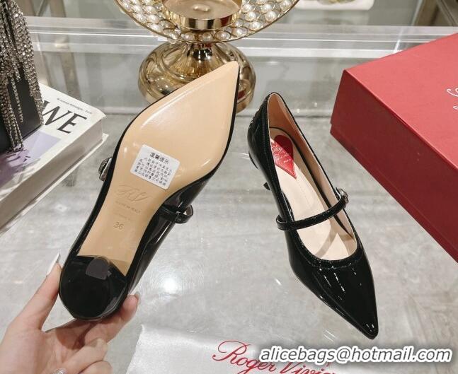 Stylish Roger Vivier Mary Jane Virgule Pumps 4.5cm in patent leather Black 704052