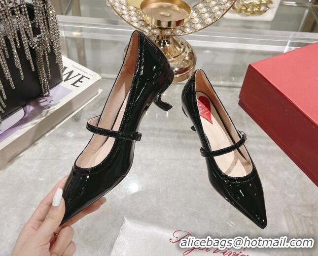 Stylish Roger Vivier Mary Jane Virgule Pumps 4.5cm in patent leather Black 704052